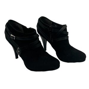 Fergalicious Black Suede Crissy Buckle Heeled Ankle Boots Size 9 Women's